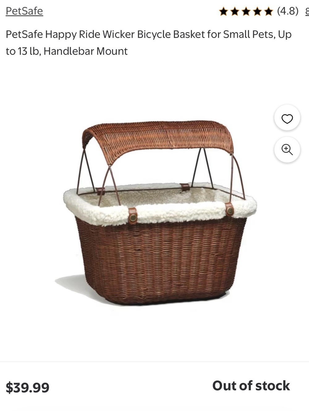 PetSafe Brown Wicker Kids Bike Basket with Cream Lining and Canopy